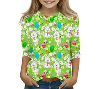 Lapin de Pâques Manches 3/4 Vert T-shirt Top Fille Drôle Lapin de Pâques Shirt Pull Femme Hiver, vert, 10-11Years