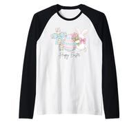 Lapin de Pâques Mignon avec Tulipes Croix Oeuf Printemps Art chrétien Manche Raglan