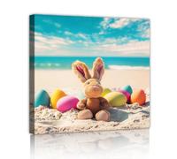 Lapin de Pâques Plage Toile Art Mural Animaux Mignons Tableaux Sur Toile Impressions d’œuvres d’art pour des affiches de vacances vibrantes Maison Chambre Murale 30x30cm Cadre intérieur
