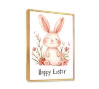 Lapin de Pâques Toile Art mural Aquarelle Lapin Printemps Fleurs Illustration Photos de vacances Impressions d’œuvres d’art Chambre Affiches murales Peinture 80x120cm avec cadre doré