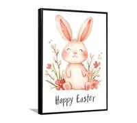 Lapin de Pâques Toile Art mural Aquarelle Lapin Printemps Fleurs Illustration Photos de vacances Œuvres d’art Impressions Chambre Affiches murales Peinture 80x120cm avec cadre noir