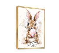 Lapin de Pâques Toile Art mural mignon lapin et oeuf images Impressions d’œuvres d’art Affiches de vacances de printemps Peinture fantaisiste pour chambre d’enfant décor 40x60cm avec cadre doré