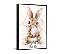 Lapin de Pâques Toile Art mural Mignon Lapin et oeuf Images Oeuvres d’art Affiches de vacances de printemps Peinture fantaisiste pour chambre d’enfant Decor 60x92cm avec cadre noir