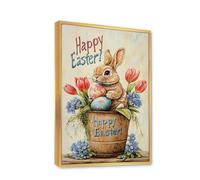 Lapin de Pâques tulipes toile art mural printemps photos florales impressions d’œuvres d’art rustique style ferme affiches peinture Décor intérieure design vintage 60x92cm avec cadre doré