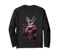 Lapin élégant Portrait Mode Lapin Rouge Vin Graphique Rose Manche Longue