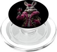 Lapin élégant Portrait Mode Lapin Rouge Vin Graphique Rose PopSockets PopGrip pour MagSafe