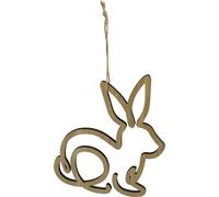 Lapin en bois Suspendu à un ruban de jute 14,5 x 16,5cm
