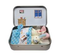 Lapin en Peluche Coffret Cadeau de Pâques,Mini Monde avec Lapin, Panier et Carotte dans Une Boîte Métal,Mini Lapins Plush Ornament in Tin Box pour fête de Pâques, Cadeau pour Amis,Filles (Bleu)