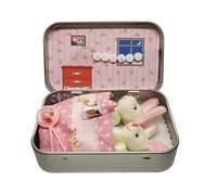Lapin en Peluche Coffret Cadeau de Pâques,Mini Monde avec Lapin, Panier et Carotte dans Une Boîte Métal,Mini Lapins Plush Ornament in Tin Box pour fête de Pâques, Cadeau pour Amis,Filles (Rose)