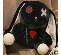 Lapin en peluche gothique effrayant, jouets en peluche de lapin fou, poupée d'animal en peluche de lapin aux longues oreilles effrayant pour cadeau de Pâques, Halloween, Noël, anniversaire Noir-25cm,B
