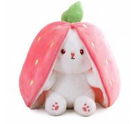 Lapin en peluche réversible avec fermeture éclair - 23 cm - Fraise