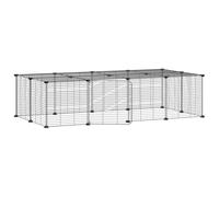 Lapin Enclos Intérieur, Parc pour Lapin Cage à Lapin Enclos pour Petits Animaux Clôture Modulable Cage Animaux de Compagnie à 20 Panneaux et Porte Noir 35x35 cm