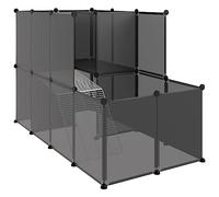 Lapin Enclos Intérieur, Parc pour Lapin Cage à Lapin Enclos pour Petits Animaux Clôture Modulable Cage pour Petits Animaux Noir 142x74x93 cm PP et Acier