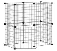 Lapin Enclos Intérieur, Parc pour Lapin Cage à Lapin Enclos pour Petits Animaux Clôture Modulable Cage Animaux de Compagnie à 12 Panneaux et Porte Noir 35x35 cm