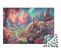 Lapin endormi dans Moonlit Meadow Puzzle 1000 Pièces pour Adultes Faune Sauvage, Jeux Éducatifs, Défiant Et Décoration Maison 52x38cm/1000pcs