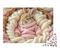 Lapin endormi en Pull 1000 Pièces Puzzle Adulte Papier Recy nti-Stress Détente pour Adolescents 14+ Facile À Assembler sans Reflets 52x38cm/1000pcs