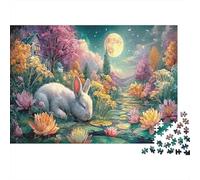Lapin endormi sous la Lune 1000 Piece Picture Puzzle Adults and Children Faune Sauvage Cadeau Moment De Calme Décoration De La Maison Entraînement Cérébral 52x38cm/1000pcs