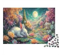 Lapin endormi sur Lily Pad Puzzles 1000 Pieces Picture Puzzle Faune Sauvage for Adults Décoration Murale Tableau Décoratif 38x26cm/1000pcs