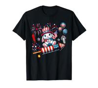Lapin équitation pétard Drapeau US 4 Juillet Feux d'artifice T-Shirt