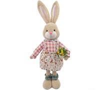 Lapin extensible en peluche de Pâques avec accessoire de carotte, décoration de la maison de vacances, design de pose réglable, matériau en polyester doux, fête de Pâques et décoration d'intérieur