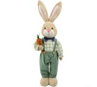 Lapin extensible en peluche de Pâques avec accessoire de carotte, décoration de la maison de vacances, design de pose réglable, matériau en polyester doux, fête de Pâques et décoration d'intérieur