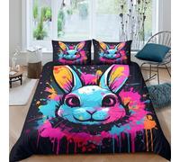 Lapin Face Art Linge de Lit Microfibre 3 pièces Imprimé en 3D Hypoallergique Vibrant Pop Art Style Ensemble De Literie avec Fermeture Éclair Douce for Chambre de Adolescents Single（135x200cm）