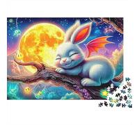 Lapin Fantaisie Lune Puzzle 1000 Pièces pour Adultes Nuit Colorée Jeu de Puzzle 1000 Pièces Relaxation Décoration Maison 38x26cm/1000pcs