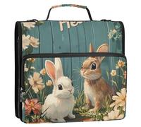 Lapin Fleur Hello Design 3,8 cm 3 anneaux Robuste Fermeture éclair Classeur avec sangle Plusieurs poches Fournitures scolaires Organisateur pour école/bureau