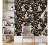 Lapin Fleurs Papier Adhesif Meuble Mat Papier Peint Mural Film Plantes Animaux Herbe Autocollant Wallpaper Rouleau Impermeable Stickers Collant Décoration pour Cuisine Tables Armoires Mur 0.52X20 M