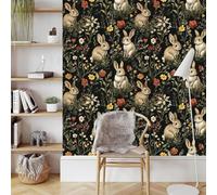 Lapin Fleurs Papier Peint Adhesif Plantes Animaux Herbe Mural Motif Film Décoratif Meuble Intissé Wallpaper Autocollant Imperméable Mat Stickers Collant pour Armoires Murs Salon Chambre 0.4X3 M