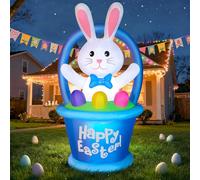 Lapin gonflable de Pâques de 1,2 m avec œufs de lapin dans le panier bleu, panneau gonflable avec lumières LED intégrées, décoration d'extérieur gonflables de Pâques pour pelouse, cour et jardin