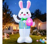 Lapin gonflable de Pâques de 2,1 m avec lapin tenant les œufs, décorations gonflables avec lumières LED intégrées, décoration d'extérieur gonflables de Pâques pour pelouse, jardin, vacances, fête et