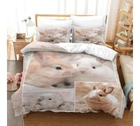 Lapin Housse de Couette 140x200 Parures de Lit 1 Personne Imprimé 3D Microfibre Douce Animaux Mignons et Animaux de Compagnie Housses Couette avec 2 Taies d'oreiller et Fermeture Éclair k.5371
