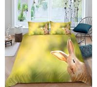 Lapin Housse de Couette 160x200 Parures de Lit 1 Personne Imprimé 3D Microfibre Douce Animaux Mignons et Animaux de Compagnie Housses Couette avec 2 Taies d'oreiller et Fermeture Éclair k.5779