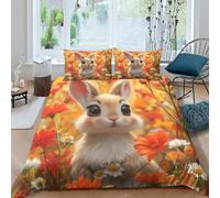 Lapin Housse De Couette 3 Pièces Microfibre Avec Fermeture Éclair Ensemble De Literie Cute Animaux Animaux de Compagnies Housses De Couettes Parure De Lit Pour Enfants Adultes Double（200x200cm）