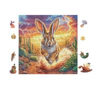Lapin in Desert with Cactus 100 Pieces Casse-tête Personne Âgée en Voitureton Épais Haute Densité Facile Débutant Thérapie Occupationnelle Anti-Stress Petit Prix 28x28cm