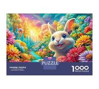 Lapin Joyeux dans Un Jardin de Fleurs Vibrant Puzzle De 1000 Pièces Lapin Chanceux Idéal pour Le Cadeau d'anniversaire Et De Noël 70x50cm/1000pcs