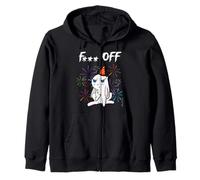 Lapin méchant avec Chapeau de fête et feu d'artifice. Anti Nouvel an Sweat à Capuche