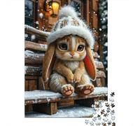 Lapin Mignon Hiver Puzzle 1000 Pièces Adultes Animaux Puzzles 1000 Pièce Durable Jeux De Puzzle Décor À La Maison 70x50cm/1000pcs