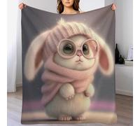 Lapin Mignon Plaid Couverture Polaire, Couverture en Flannel Épaisse Douce Et Confortable pour Lit Moelleux Et Chaud pour Canapé Ou Lit （130×150cm）