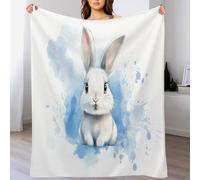 Lapin Mignon Sherpa Throw Blanket Couverture en Flanelle Animaux De Dessins Animés Imprimée en 3D,Polaire Moelleuse Polairee Douce Et Chaude pour Adolescents Et Adultes Bleu Et Blanc,100X130Cm