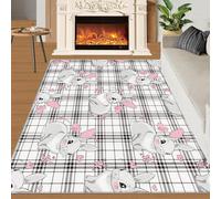 Lapin Mignon Tapis Amour Floral RoseTapis pour Enfants Motif Géométrique Noir Et Blanc Moderne 70x120 Rug Lapin Rug Tapis Antidérapant Lavable en Machine pour Zones à Fort Trafic