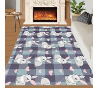 Lapin Mignon TapisAmour AnimalTapis pour Salon Plaid Rayé Bleu Violet Géométrique Moderne 160x230 Rug Lapin Rug Tapis Antidérapant Lavable en Machine pour Zones à Fort Trafic