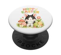Lapin Noir et Blanc pour la Chasse aux œufs de Pâques Hoppy Easter PopSockets PopGrip Adhésif