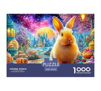 Lapin Orange avec pâtisseries, château et Lune Rose Puzzle De 1000 Pièces Lapin Mignon Défi De Jeu d'esprit pour Adultes Et Enfants 70x50cm/1000pcs