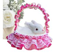 Lapin poilu réaliste | Imiter des lapins poilus avec panier | Accessoires photo, décoration de modèles animaux de simulation pour le salon à la maison