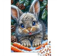 Lapin Pommes de Pin Hiver Puzzle 1000 Pièces Puzzle pour Adultes Scène Animale Détente Décoration 38x26cm/1000pcs
