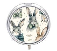 Lapin portant un nœud - Pilulier à 3 compartiments - Petite boîte à pilules ronde pour sac à main et poche, boîte à médicaments quotidienne portable pour contenir des vitamines, des suppléments, des
