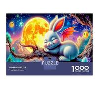 Lapin Qui dort 1000 Pièces De Puzzle en Carton Épais pour Une Expérience De Détente Et De Voyage Lapin endormi Moon Excellente Idée pour Un Cadeau De Noël Ou d'anniversaire 38x26cm/1000pcs