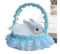 Lapin réaliste - Imite lapins poilus avec panier - Figurines d'animaux pour la maison, le salon, le modèle animal de simulation, les photographies